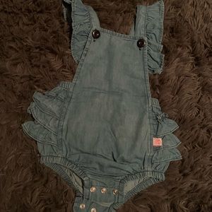 Light Wash Denim Flutter Overall Romper